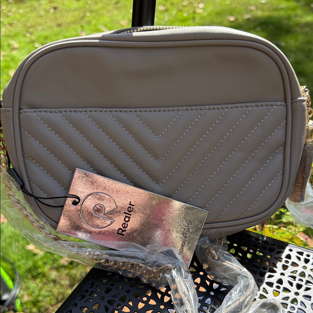 Realer Taupe Quilted Crossbody Bag